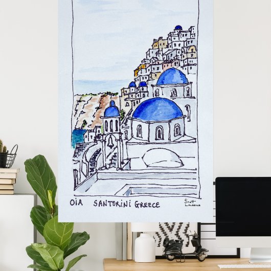 Stad Oia | eiland Santorini, Griekenland Poster (Thuiskantoor)