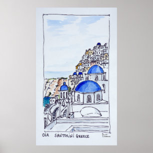 Stad Oia   eiland Santorini, Griekenland Poster
