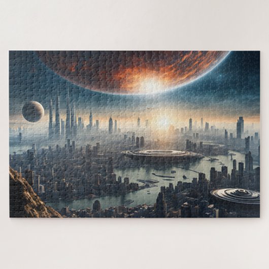 Stad op een andere planeet legpuzzel (Horizontaal)