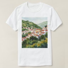 Stad op een groene heuvel t-shirt