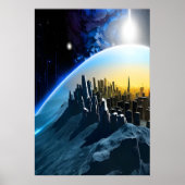 Stad op een ruimtesteen | AI Art Poster (Voorkant)
