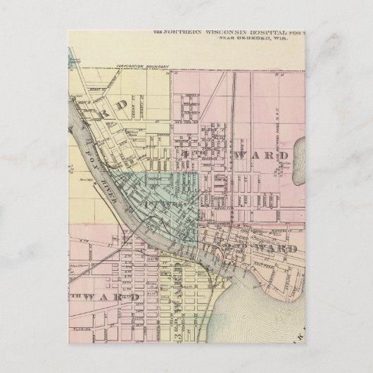Stad Oshkosh, provincie Winnebago Co Briefkaart (Voorkant)