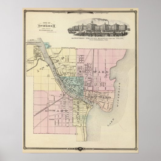 Stad Oshkosh, provincie Winnebago Co Poster (Voorkant)