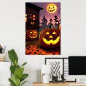 Stad, pompoen en pompoenmaan | AI Art Poster (Thuiskantoor)