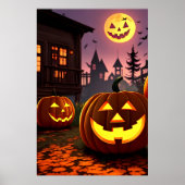 Stad, pompoen en pompoenmaan | AI Art Poster (Voorkant)