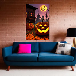 Stad, pompoen en pompoenmaan | AI Art Poster