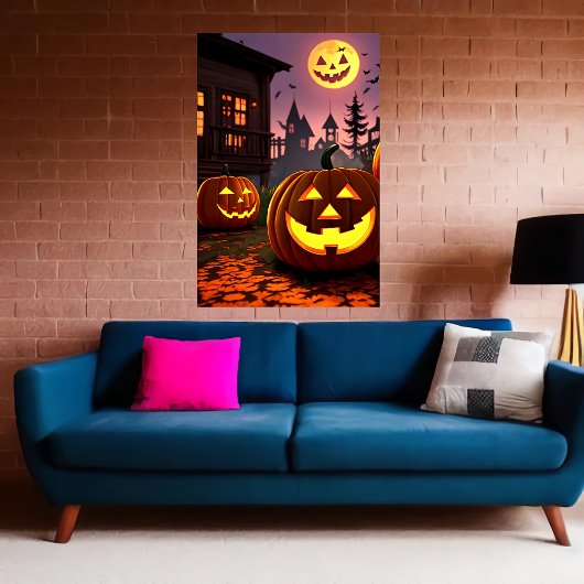 Stad, pompoen en pompoenmaan | AI Art Poster