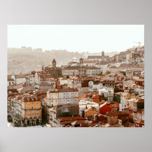 Stad Porto tijdens zonsondergang Poster