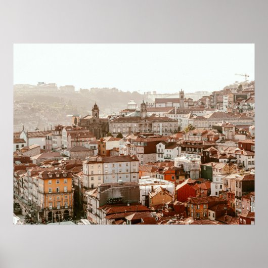 Stad Porto tijdens zonsondergang Poster (Voorkant)