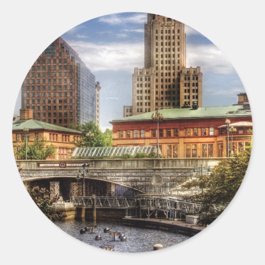 Stad - Providence RI - De Silhouet Ronde Sticker (Voorkant)