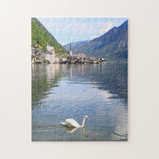 Stad Puzzle Hallstatt en meer van Oostenrijk Legpuzzel (Verticaal)