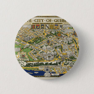 Stad Quebec met kaart met historische notities Ronde Button 5,7 Cm
