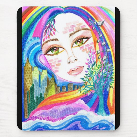 Stad Rainbow Rhapsody Fantasy Art Mousepad Muismat (Voorkant)
