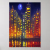 Stad 's nachts | AI Art Poster (Voorkant)
