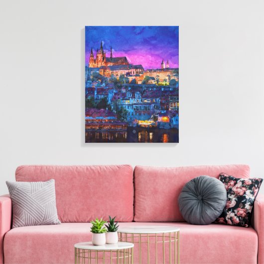 Stad 's nachts canvas afdruk (Insitu (Woonkamer))