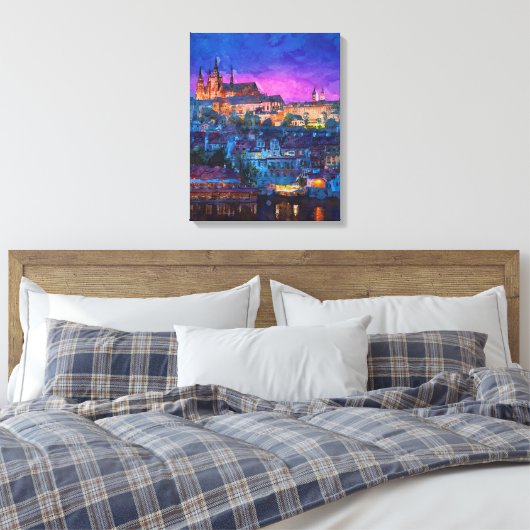 Stad 's nachts canvas afdruk (Insitu (Slaapkamer))