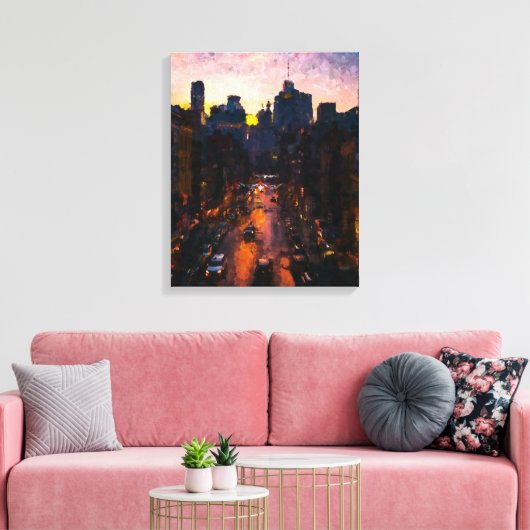 Stad 's nachts canvas afdruk (Insitu (Woonkamer))