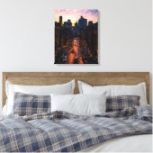 Stad 's nachts canvas afdruk (Insitu (Slaapkamer))