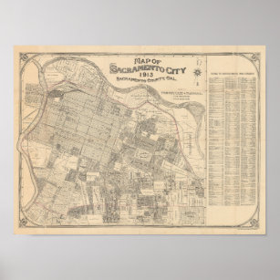 Stad Sacramento - Kaart 1913 Poster