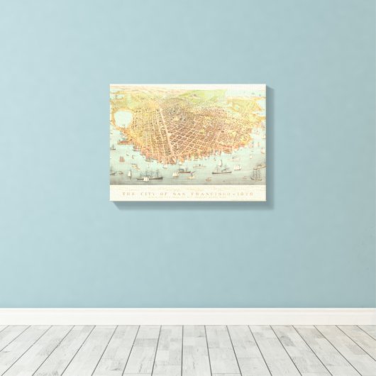  stad San Francisco Restored Map, 1878 Canvas Afdruk (Insitu (Houten vloer))
