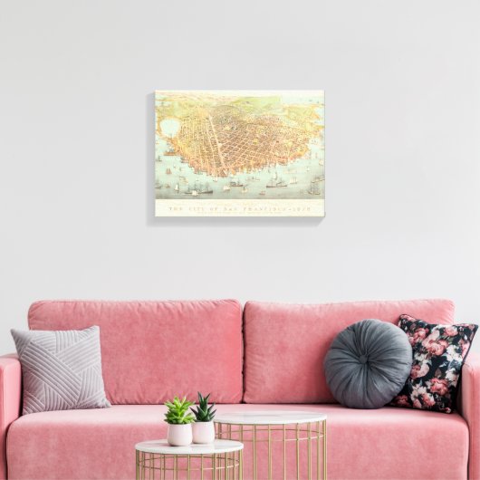  stad San Francisco Restored Map, 1878 Canvas Afdruk (Insitu (Woonkamer))