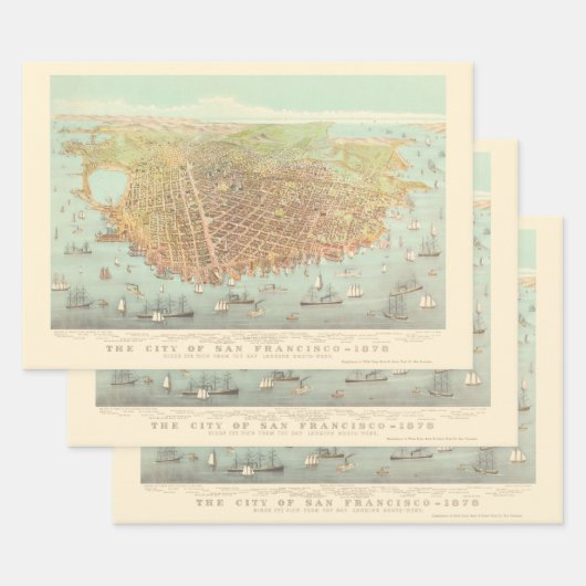  stad San Francisco Restored Map, 1878 Inpakpapier Vel (Set)