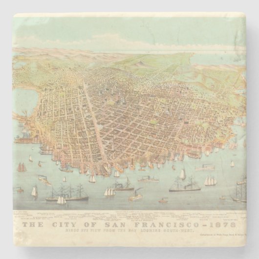  stad San Francisco Restored Map, 1878 Stenen Onderzetter (Voorkant)