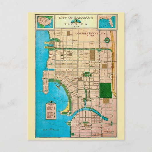 Stad Sarasota Vintage Kaart (Voorkant)
