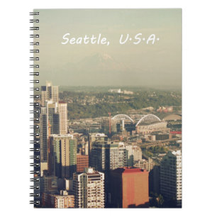 Stad Seattle. Uitzicht van de stadtoren. Landschap Notitieboek