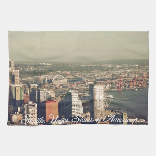 Stad Seattle. Uitzicht van de stadtoren. Landschap Theedoek (Horizontaal)