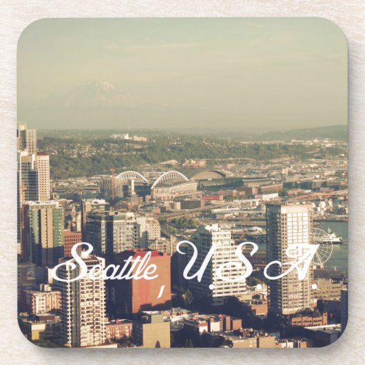 Stad Seattle. Uitzicht vanaf stadstoren. Landschap Onderzetter (Voorkant)
