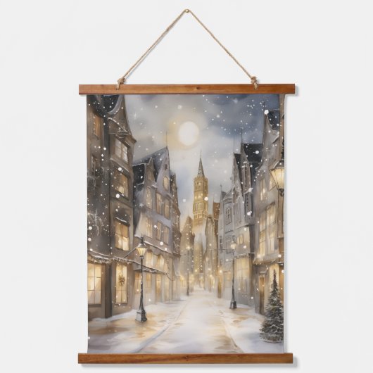 Stad sneeuwde in de winter Kerstmis Hangend Wandkleed (Voorkant)
