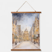 Stad sneeuwde in de winter Kerstmis Hangend Wandkleed (Voorkant 3)