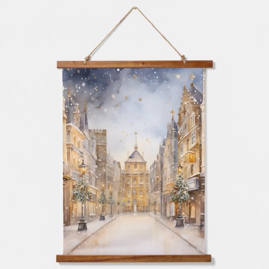 Stad sneeuwde in de winter Kerstmis Hangend Wandkleed (Voorkant 3)
