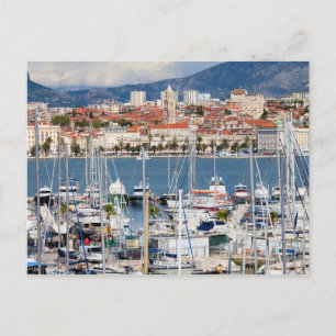 Stad Split Marina en Oude stad in Kroatië Briefkaart