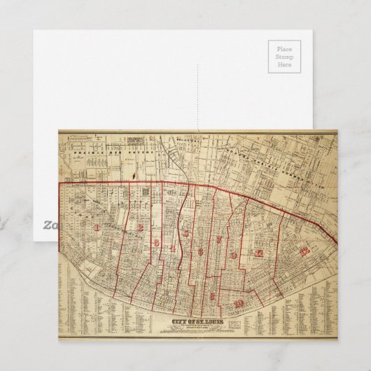 Stad St. Louis, Missouri Map (1870) Briefkaart (Voorkant / Achterkant)