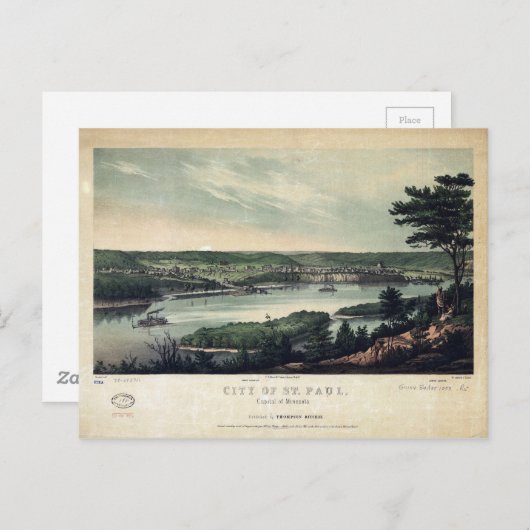 Stad St. Paul, hoofdstad Minnesota (1853) Briefkaart (Voorkant / Achterkant)