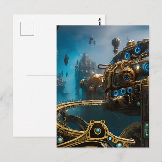 Stad Steampunk onder het Zee Briefkaart (Voorkant / Achterkant)