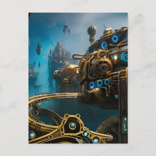 Stad Steampunk onder het Zee Briefkaart (Voorkant)
