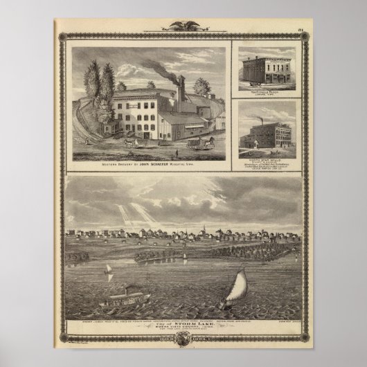 Stad Storm Meer brouwerij, Muscatine bldg Poster (Voorkant)