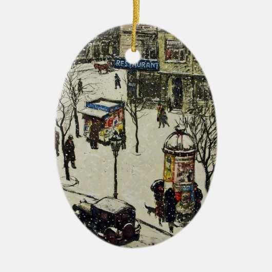 stad straat winterscène keramisch ornament (Voorkant)