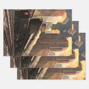 stad, T1 duplextrein op het spoor Inpakpapier Vel