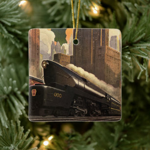 stad, T1 duplextrein op het spoor Keramisch Ornament