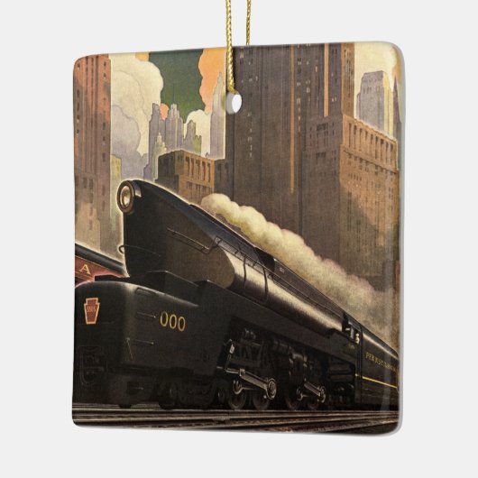 stad, T1 duplextrein op het spoor Keramisch Ornament (Links)