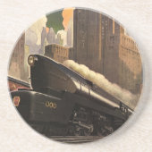 stad, T1 duplextrein op het spoor Zandsteen Onderzetter (Voorkant)