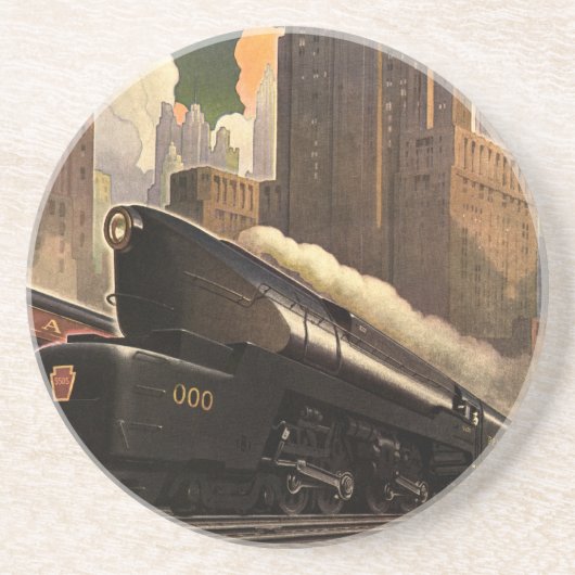 stad, T1 duplextrein op het spoor Zandsteen Onderzetter (Voorkant)