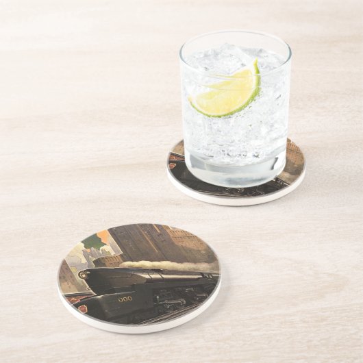 stad, T1 duplextrein op het spoor Zandsteen Onderzetter (Zijkant)