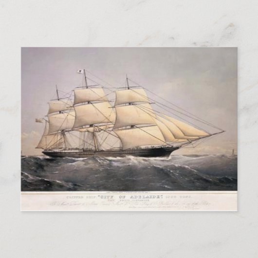 Stad van Adelaide Clipper schip 1800s Briefkaart (Voorkant)