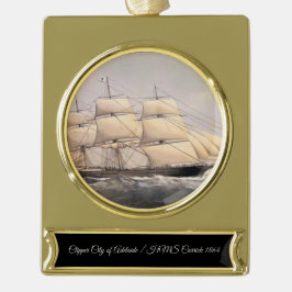 Stad van Adelaide Clipper schip 1800s Verguld Banner Ornament