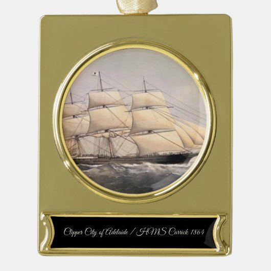 Stad van Adelaide Clipper schip 1800s Verguld Banner Ornament (Voorkant)